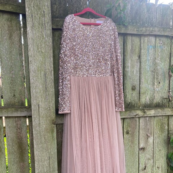 Blush Modest Petite Bridesmaid Maxi Dress Long Sleeves 10P Maya Deluxe - Picture 1 of 3